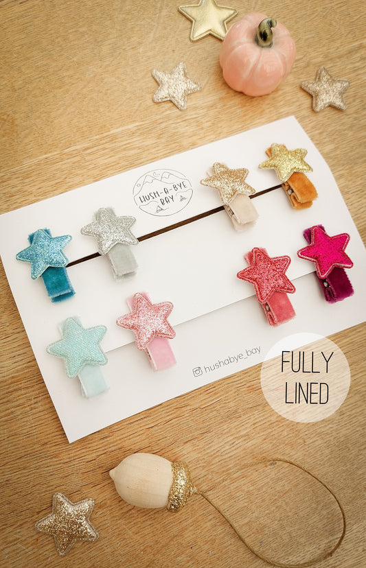 Star Hair Clips, Baby Hair Clips, Christmas Hair Clips, Velvet Hair Clips, Toddler Hair Clips, Star Fringe Clip, Glitter Clips, Fully Lined