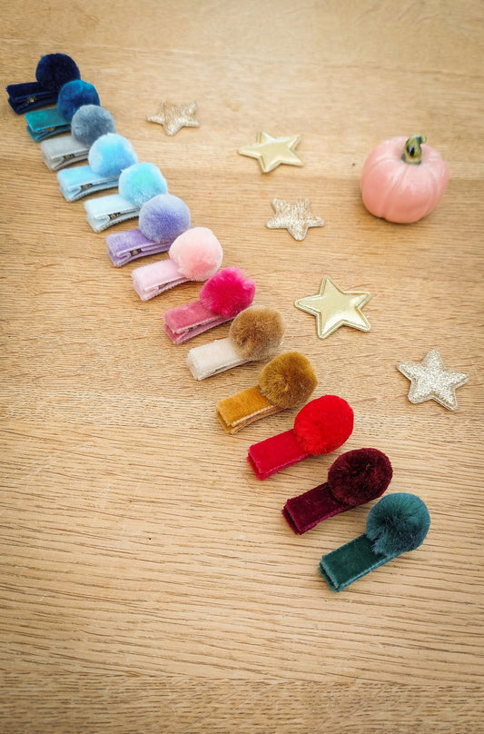 Pom Pom Hair Clips, Baby Hair Clips, Christmas Hair Clips, Velvet Hair Clips, Toddler Hair Clips, Baby Fringe Clip, Fully Lined Hair Clips