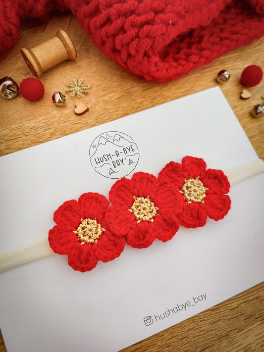 Christmas Baby Headband, Newborn Headbands, Flower Crown, Toddler Headbands, Knitted Flower Headband, Baby Hair Accessories, Red Flower Band