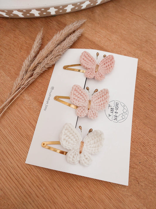 Butterfly Hair Clip, Knitted Butterfly Snap Clip, Toddler Hair Clips, Baby Hair Clips, Baby Snap Clips, Girls Hair Clips, Pink Butterfly