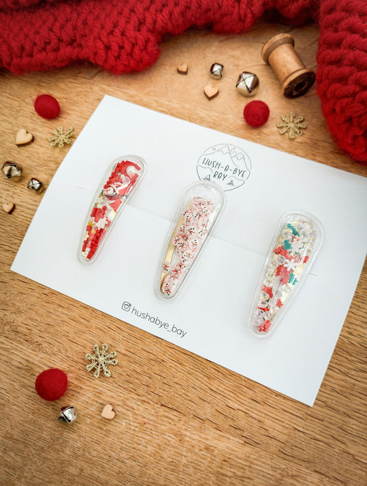 Christmas Hair Clips, Festive Snap Clips, Shaker Hair Clips, Christmas Hair Accessories, Toddler Clips, Baby Hair Clip, Stocking Filler Gift