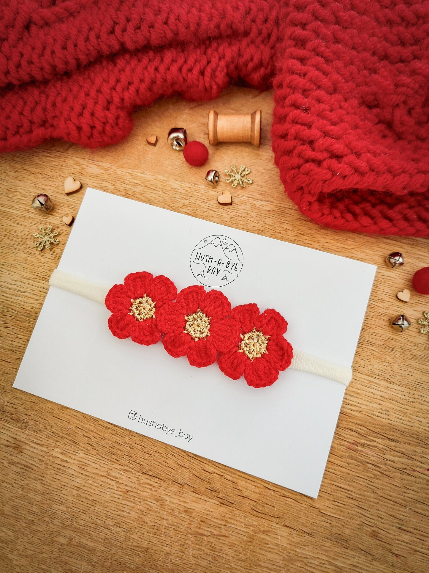 Christmas Baby Headband, Newborn Headbands, Flower Crown, Toddler Headbands, Knitted Flower Headband, Baby Hair Accessories, Red Flower Band