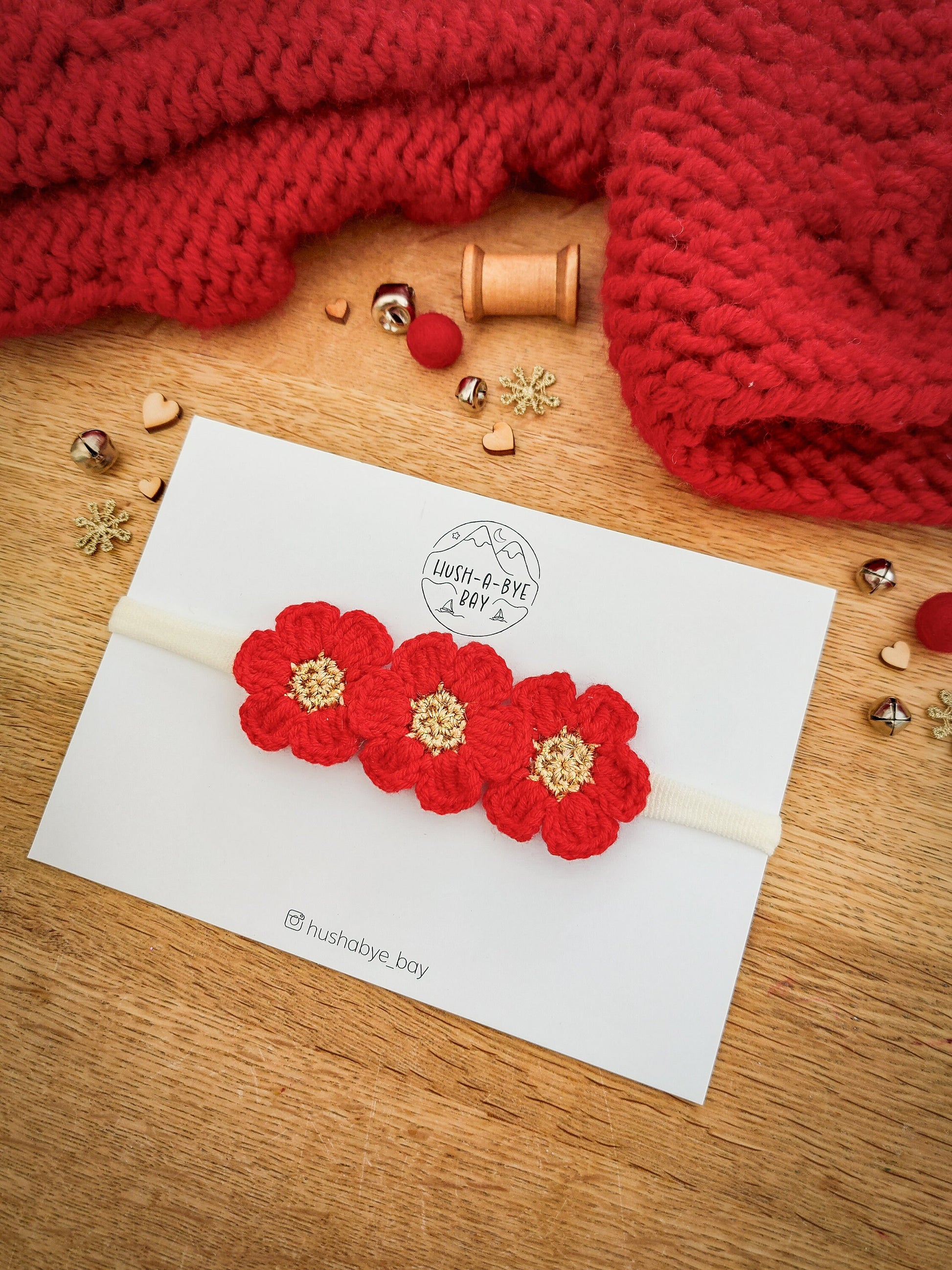Christmas Baby Headband, Newborn Headbands, Flower Crown, Toddler Headbands, Knitted Flower Headband, Baby Hair Accessories, Red Flower Band