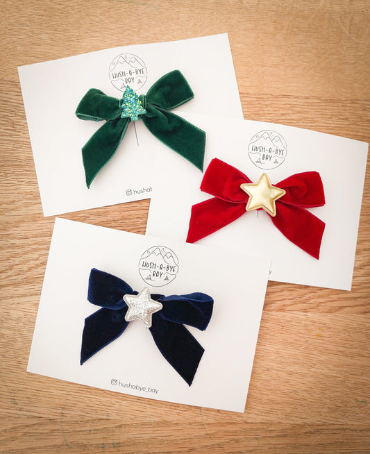 Christmas Hair Bows, Festive Hair Clips, Red Bow, Velvet Bow, Christmas Hair Accessories, Toddler Bows, Baby Hair Clip, Stocking Filler Gift