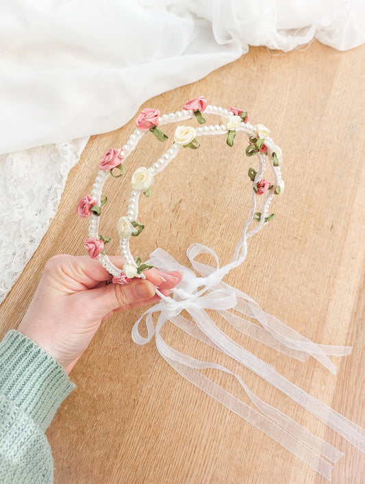 Flower Girl Hairband, Flower Girl Crown, Flower Girl Halo, Christening Hair Crown, Baptism Headband, Flower Girl Hair Accessories, Ivory