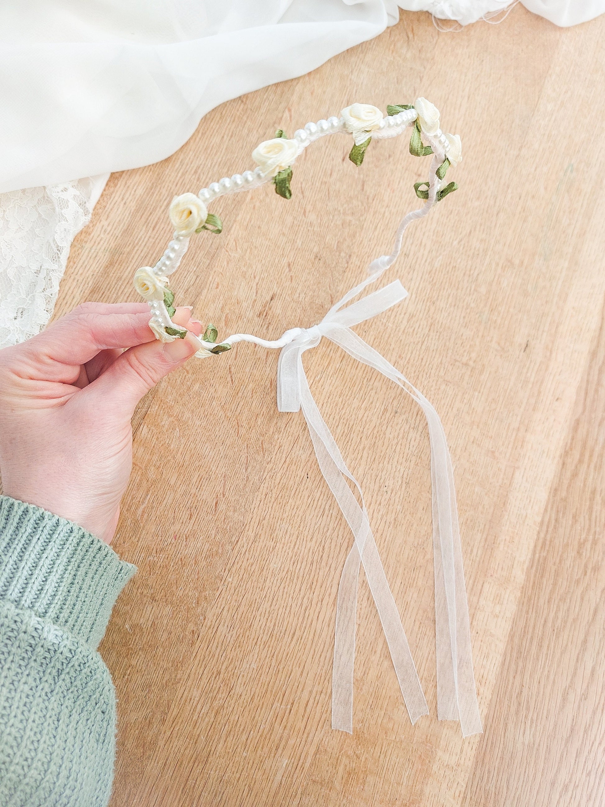 Flower Girl Hairband, Flower Girl Crown, Flower Girl Halo, Christening Hair Crown, Baptism Headband, Flower Girl Hair Accessories, Ivory