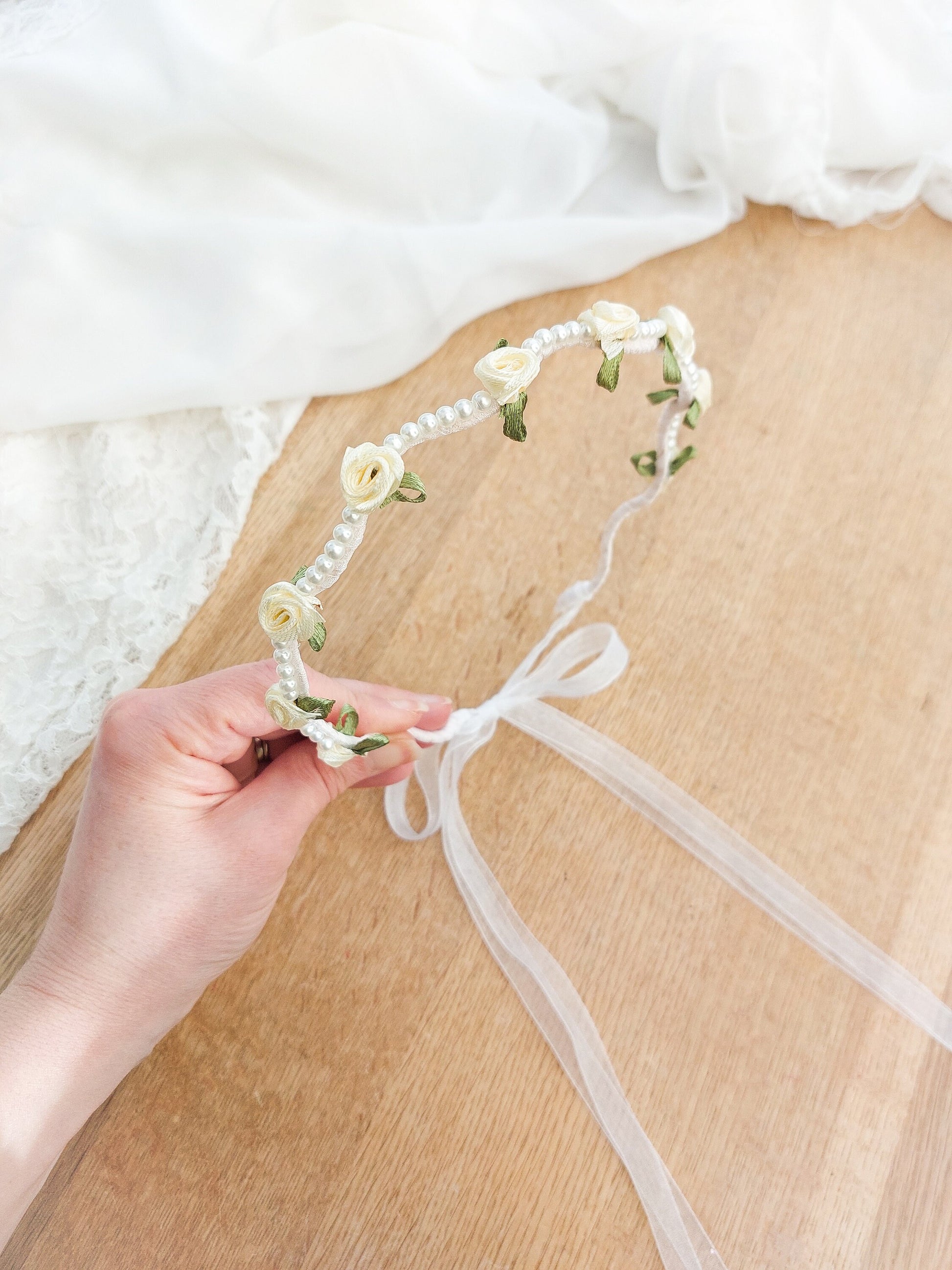 Flower Girl Hairband, Flower Girl Crown, Flower Girl Halo, Christening Hair Crown, Baptism Headband, Flower Girl Hair Accessories, Ivory