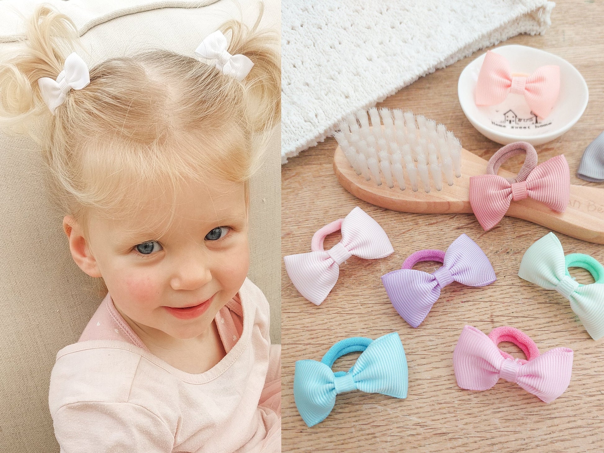 Pair of Baby Hair Ties, Bow Hair Bobbles, Toddler Hair Bands, Baby Hair Bands, Soft Hair Bobbles, Mini Hair Bands, Small Elastics, No Snag