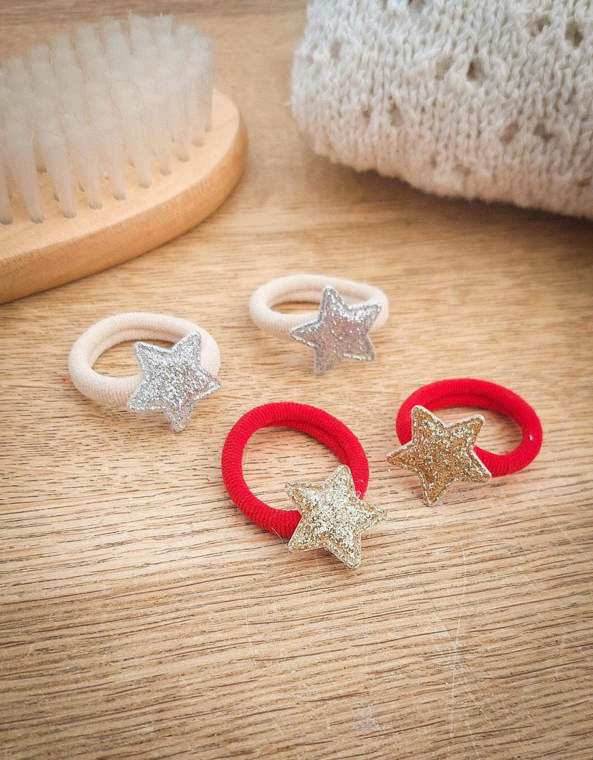 Pair of Baby Hair Ties, Christmas Hair Bobbles, Star Hair Bobbles, Toddler Hair Bands, Baby Hair Bands, Soft Hair Bobbles, Mini Hair Bands