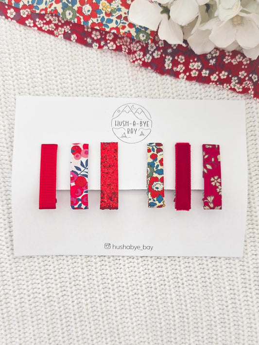 Baby Hair Clip Set, Liberty Fabric Hair Clips, Toddler Hair Clips, Fringe Clips, Red Hair Clips, Red Hair Clip Set,Christmas Baby Hair Clips