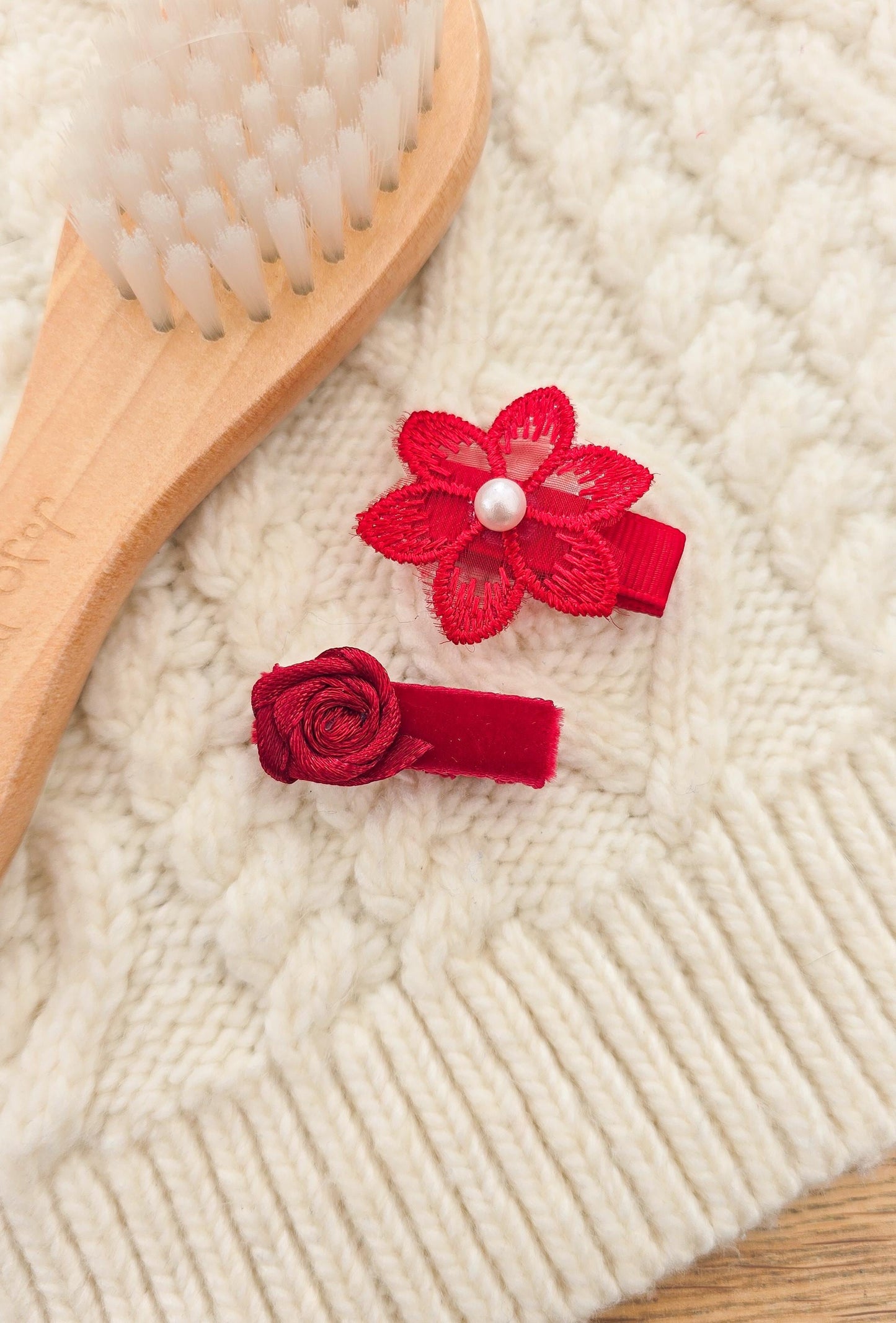 Christmas Baby First Hair Clips, Red Baby Hair Clips, Fully Lined Clips, Baby Fringe Clips, Tiny Hair Clips, Gentle Clips, Soft Hair Clips