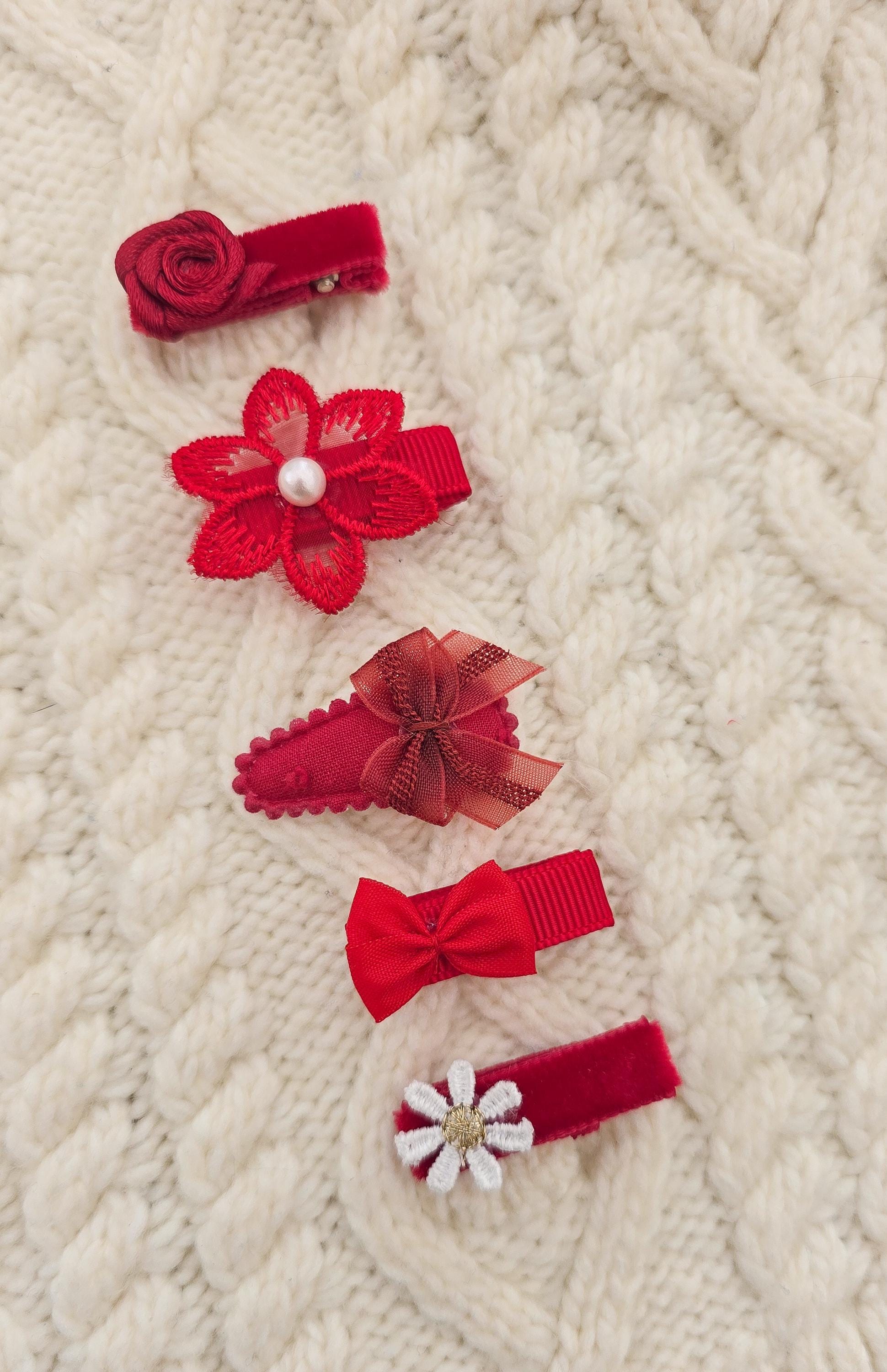 Christmas Baby First Hair Clips, Red Baby Hair Clips, Fully Lined Clips, Baby Fringe Clips, Tiny Hair Clips, Gentle Clips, Soft Hair Clips