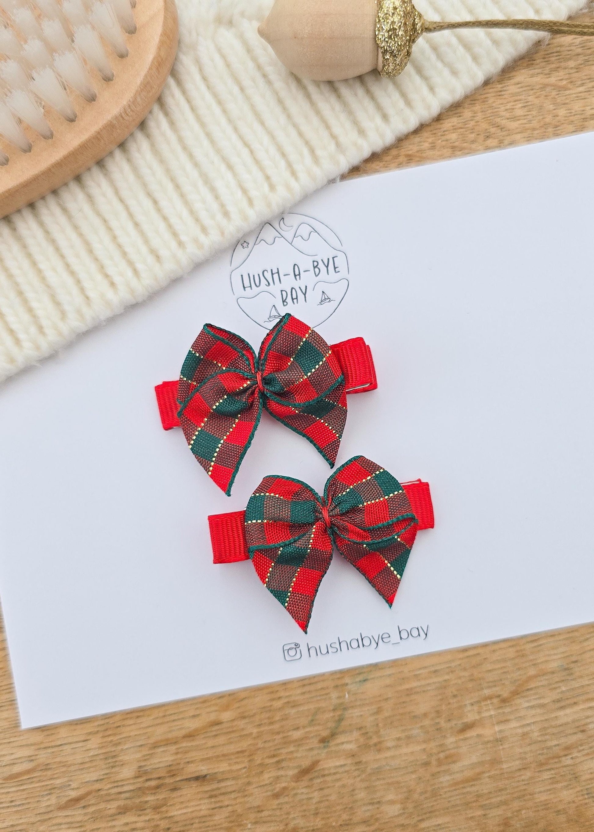 Gingham Christmas Hair Clips, Gingham Bow Hair Clips, Baby Fringe Clips, Festive Hair Clips, Baby Hair Clips, Christmas Hair Accessories