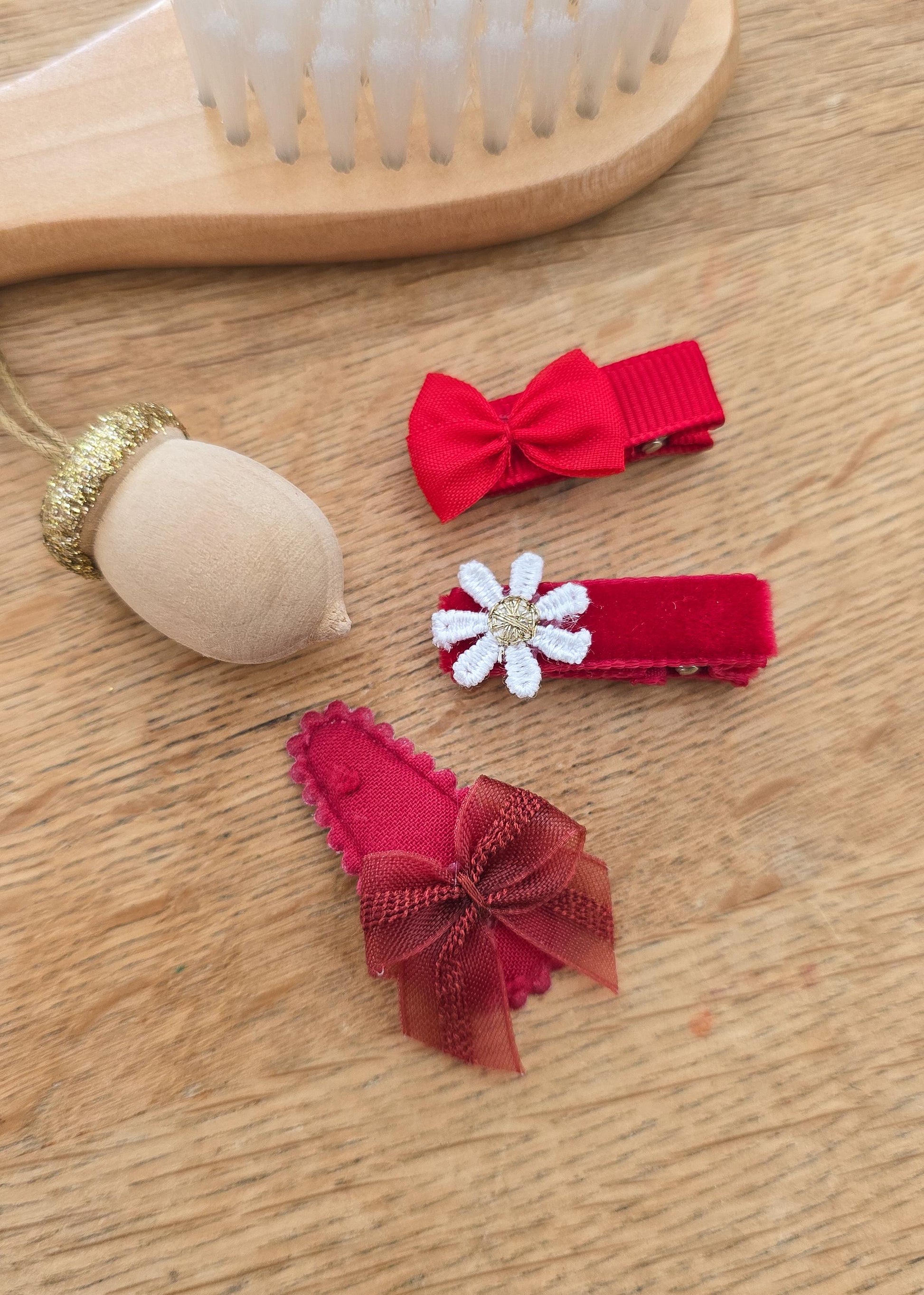 Christmas Baby First Hair Clips, Red Baby Hair Clips, Fully Lined Clips, Baby Fringe Clips, Tiny Hair Clips, Gentle Clips, Soft Hair Clips