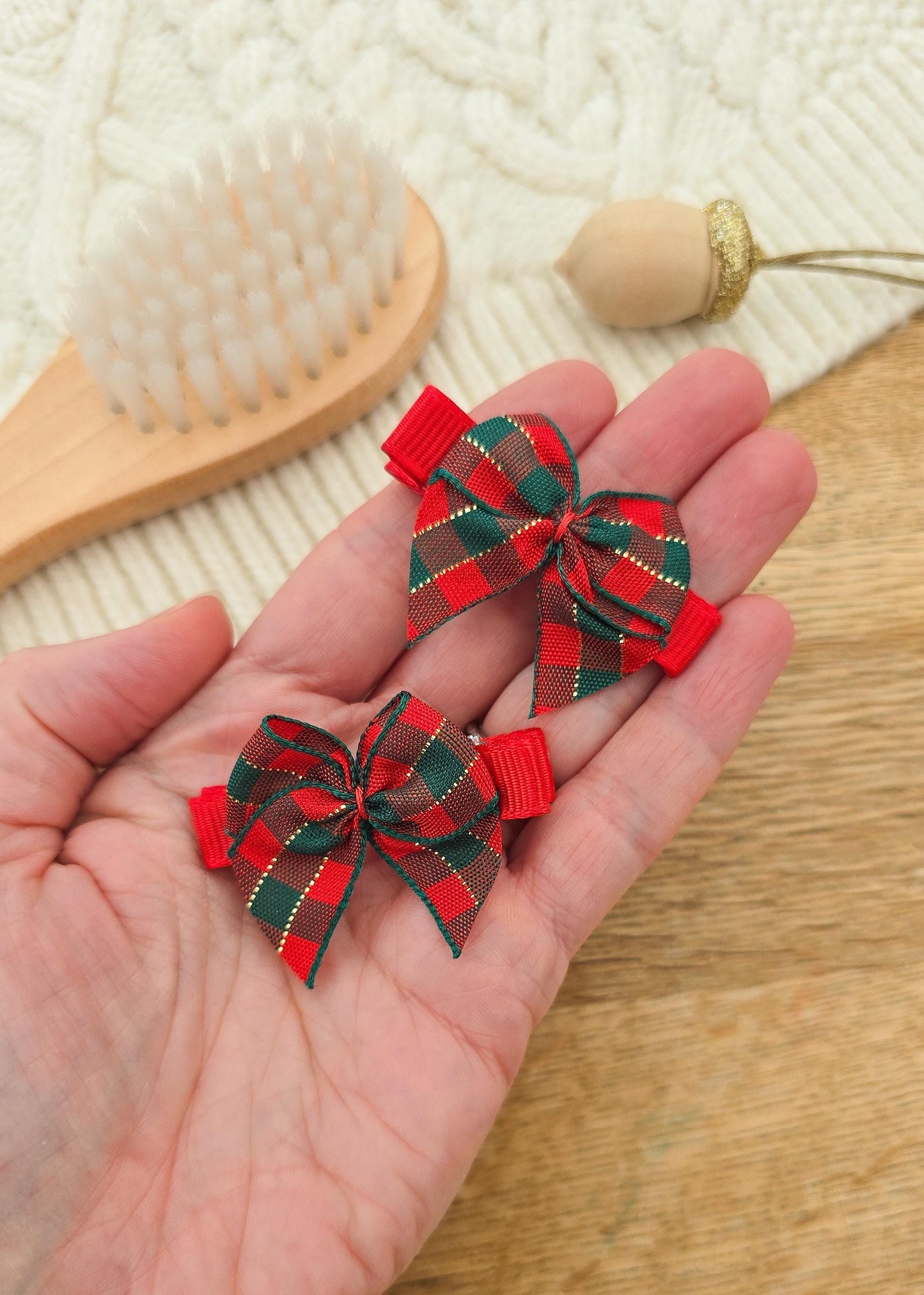 Gingham Christmas Hair Clips, Gingham Bow Hair Clips, Baby Fringe Clips, Festive Hair Clips, Baby Hair Clips, Christmas Hair Accessories