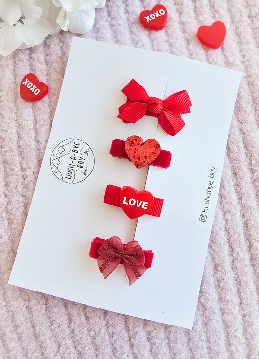 Valentines Hair Clip Set, Valentines gift for baby, Toddler Hair Clips, Baby Hair Clips, Girls Valentines Gift, Heart Hair Clips, Lovehearts