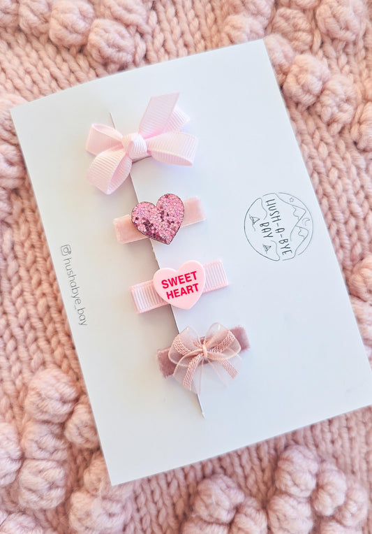 Valentines Hair Clip Set, Valentines gift for baby, Toddler Hair Clips, Baby Hair Clips, Girls Valentines Gift, Heart Hair Clips, Lovehearts