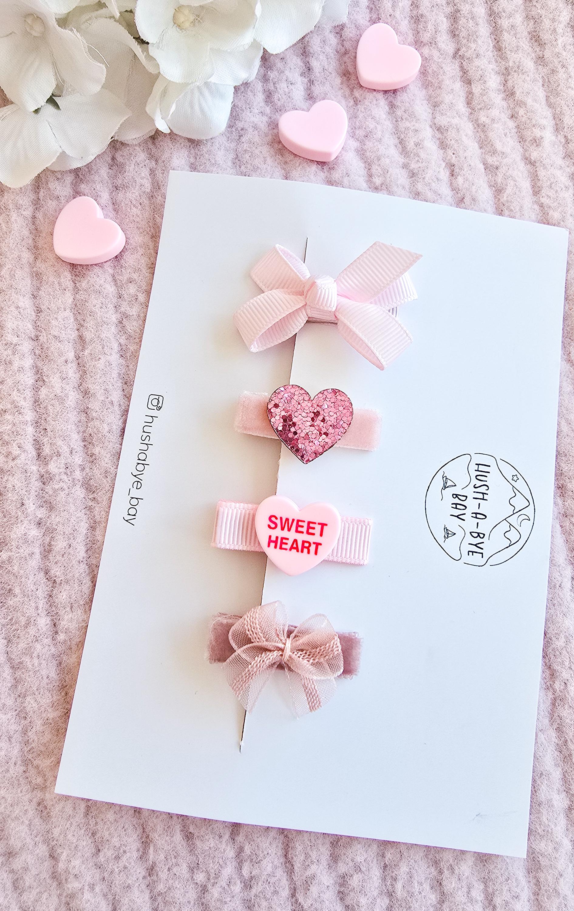 Valentines Hair Clip Set, Valentines gift for baby, Toddler Hair Clips, Baby Hair Clips, Girls Valentines Gift, Heart Hair Clips, Lovehearts
