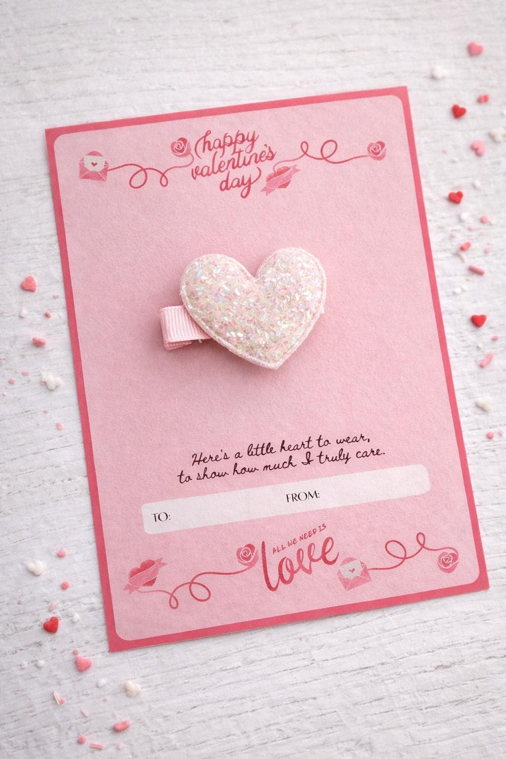 Valentines gift for girls, Valentines card for daughter, Small Valentines gift for kids, Valentines hair accessories, Pink heart hair clip