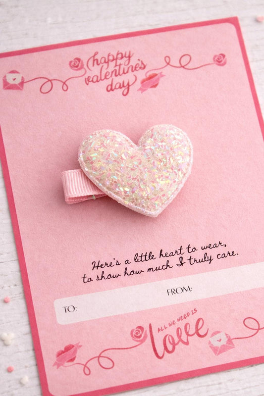 Valentines gift for girls, Valentines card for daughter, Small Valentines gift for kids, Valentines hair accessories, Pink heart hair clip