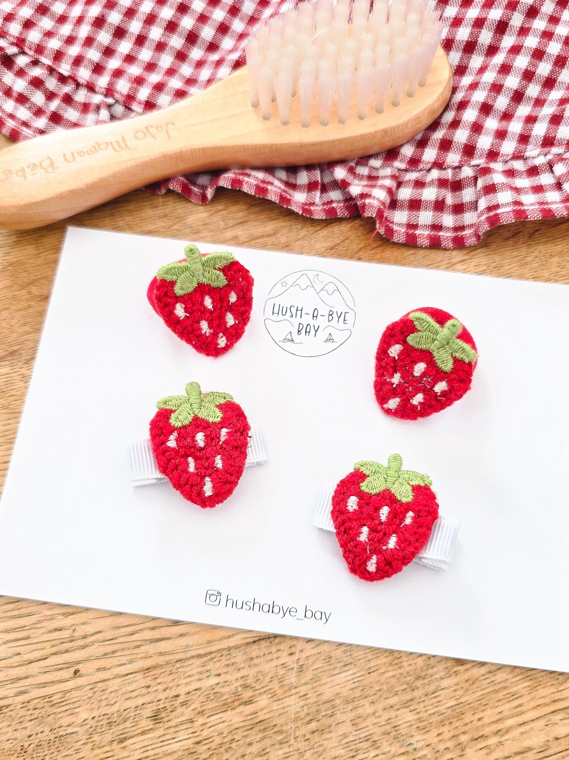 Strawberry and Cherry Hair Clips and Bobbles for Babies. Fully Lined Baby Hair Clips. Girls Cherry Mini Hair Ties. Baby Mini Hair Ties.