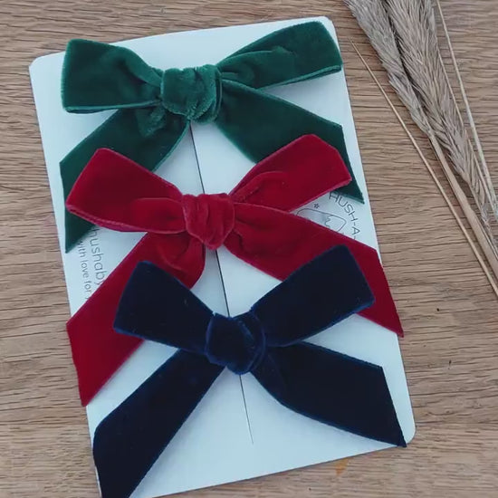 Christmas Velvet Hair Bows, Red Velvet Bows, Velvet Bows, Navy Bow, Baby Bows, Toddler Hair Bows, Girls Hair Bows, Bottle Green Hair Bows