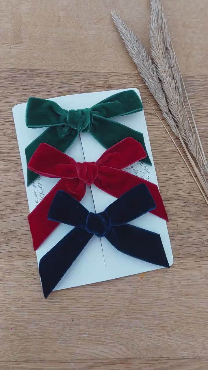 Christmas Velvet Hair Bows, Red Velvet Bows, Velvet Bows, Navy Bow, Baby Bows, Toddler Hair Bows, Girls Hair Bows, Bottle Green Hair Bows