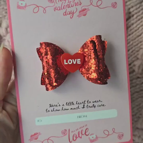 Valentines gift for girls, Valentines card for daughter, Small Valentines gift for kids, Valentines hair accessories, Red sparkly bow, Poem