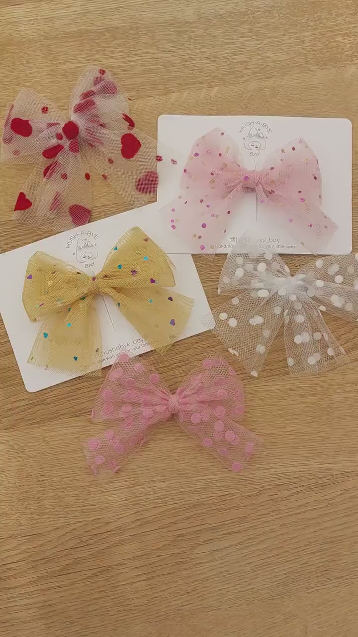 Girls Hair Bows, Tulle Bow, Baby Hair Bows, Party Bows, Sparkly Bow, Net Bows, Toddler Hair Bows, Christening Bows, Big Bows, Flower Girl