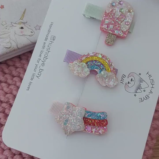 Rainbow Hair Clip, Ice Cream Hair Clip, Star Hair Clip, Girls Hair Clips, Toddler Hair Clips, Glitter Barrette, Baby Hair Clips,Sparkly Clip