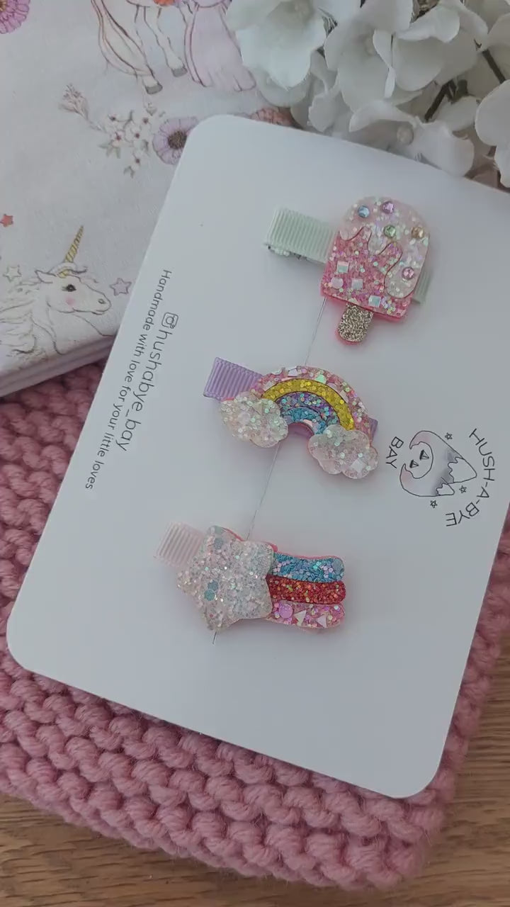Rainbow Hair Clip, Ice Cream Hair Clip, Star Hair Clip, Girls Hair Clips, Toddler Hair Clips, Glitter Barrette, Baby Hair Clips,Sparkly Clip