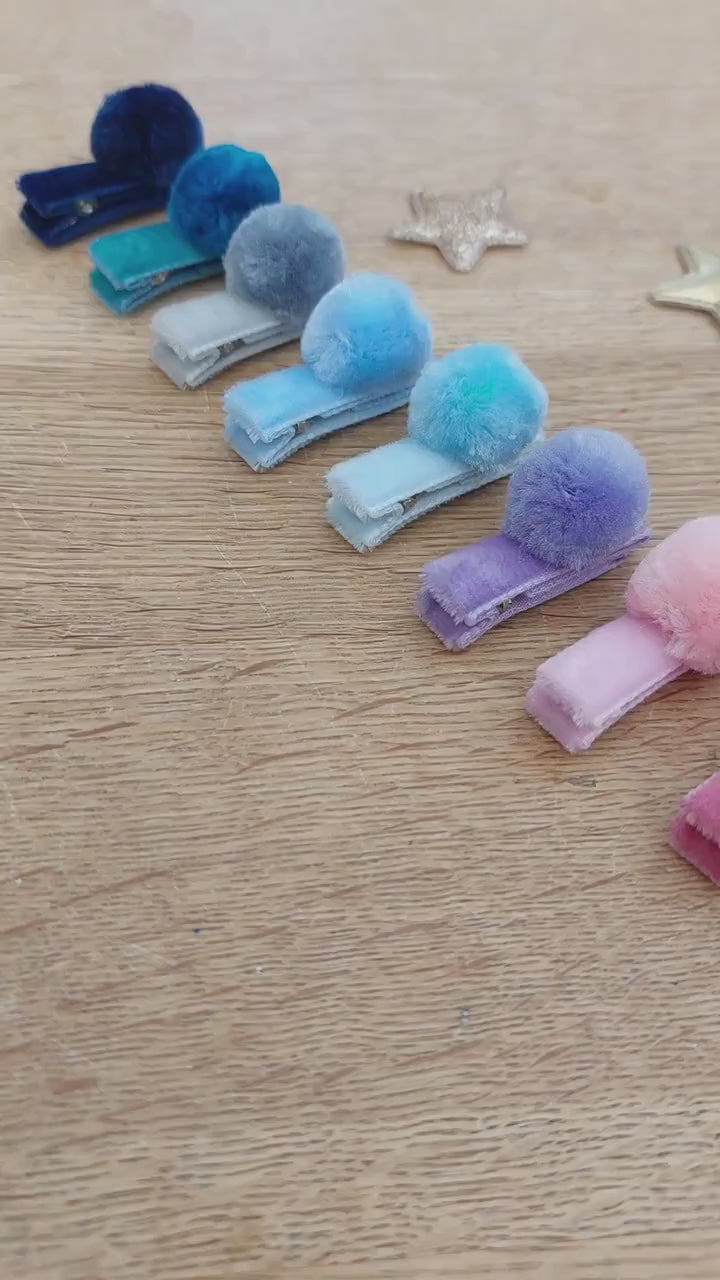 Pom Pom Hair Clips, Baby Hair Clips, Christmas Hair Clips, Velvet Hair Clips, Toddler Hair Clips, Baby Fringe Clip, Fully Lined Hair Clips