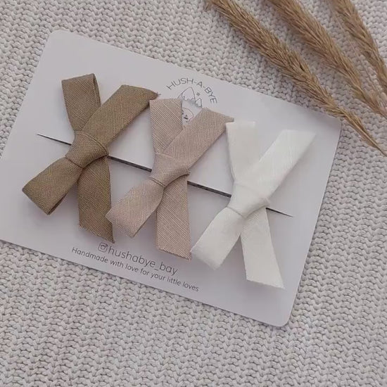 Linen Hair Bows, Neutral Hair Bows, Linen Bow, Nude Bow, Ivory Bow, Baby Bows, Toddler Bow, Baby Hair Bows, Bow Hair Clips, Bow Set