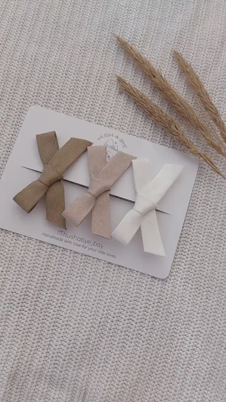 Linen Hair Bows, Neutral Hair Bows, Linen Bow, Nude Bow, Ivory Bow, Baby Bows, Toddler Bow, Baby Hair Bows, Bow Hair Clips, Bow Set