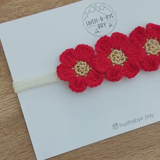 Christmas Baby Headband, Newborn Headbands, Flower Crown, Toddler Headbands, Knitted Flower Headband, Baby Hair Accessories, Red Flower Band