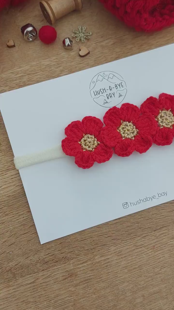 Christmas Baby Headband, Newborn Headbands, Flower Crown, Toddler Headbands, Knitted Flower Headband, Baby Hair Accessories, Red Flower Band