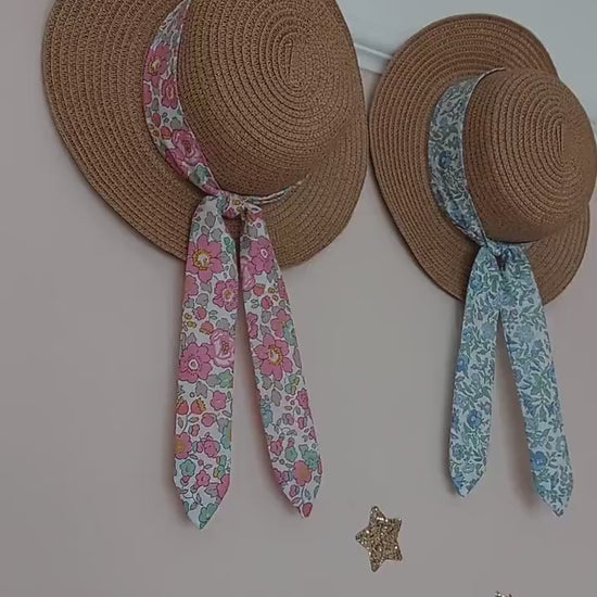 Girls Straw Hat, Sun Hat, Toddler Sun Hat, Boater, Childs Straw Hat, Rifle Paper, Liberty Fabric, Summer Hat, Girls Hat, Toddler Straw Hat