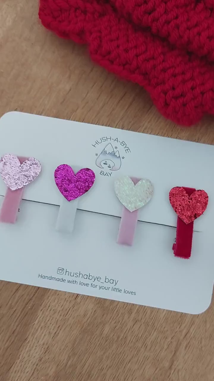 Heart Hair Clips, Valentines Hair Clips, Heart Glitter Hair Clips, Toddler Hair Clips, Baby Hair Clips, Valentines gift for girls, Red Heart