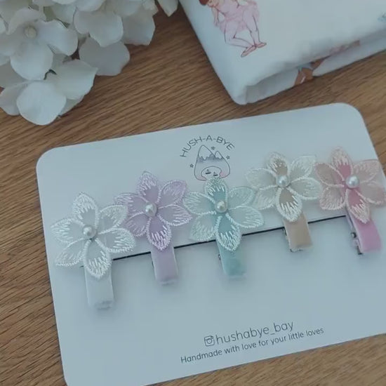 Flower Hair Clips, Tulle Flower Hair Clip, Girls Hair Clips, Toddler Hair Clips, Flower and Pearl Hair Clips, Baby Hair Clips, Baby Barrette