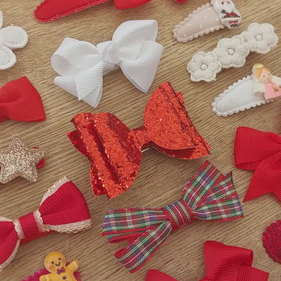 Christmas Hair Bows, Festive Hair Clips, Red Bows, Christmas Hair Accessories, Toddler Bows, Baby Hair Clip, Stocking Fillers, Girls Bows