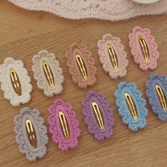 Crochet Hair Clips, Knitted Hair Clips, Girls Snap Clips, Toddler Hair Clips, Baby Hair Clips, Baby Barrettes, Winter Hair Clips, Clip Set