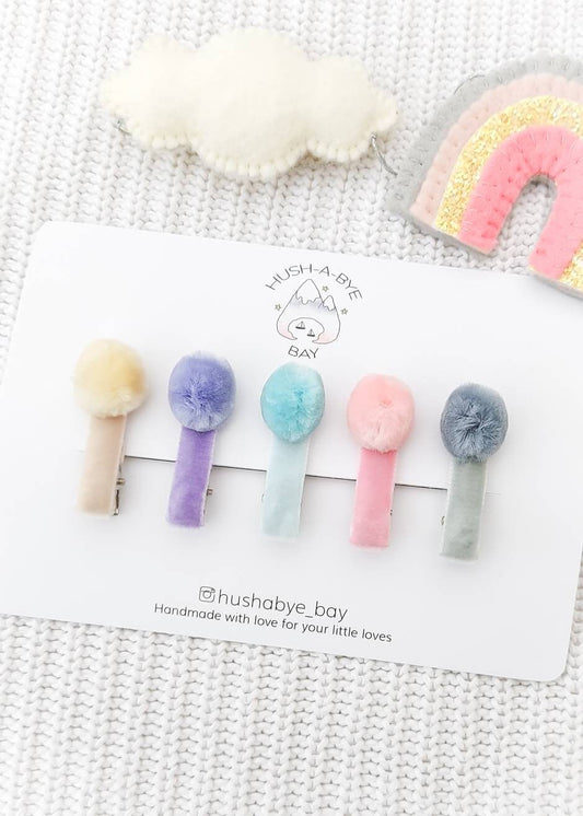 Pompom Hair Clips, Toddler Hair Clips, Baby Hair Clips, Fringe Clips, Pastel Hair Clips, Pink Hair Clips, Velvet Hair Clips, Fluffy Ball