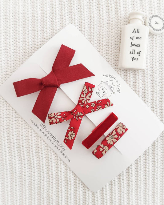 Red Hair Clip Set, Red Bow, Liberty Hair Clips, Baby Hair Clips, Fringe Clips, Liberty London, Toddler Hair Clips, Baby Bows, School Bows