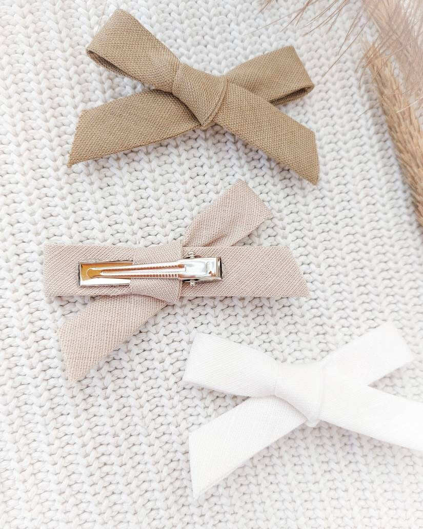 Linen Hair Bows, Neutral Hair Bows, Linen Bow, Nude Bow, Ivory Bow, Baby Bows, Toddler Bow, Baby Hair Bows, Bow Hair Clips, Bow Set