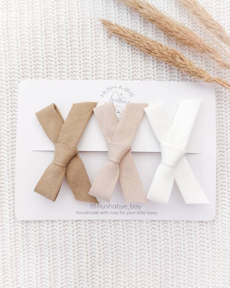 Linen Hair Bows, Neutral Hair Bows, Linen Bow, Nude Bow, Ivory Bow, Baby Bows, Toddler Bow, Baby Hair Bows, Bow Hair Clips, Bow Set