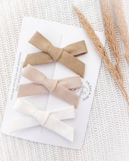 Linen Hair Bows, Neutral Hair Bows, Linen Bow, Nude Bow, Ivory Bow, Baby Bows, Toddler Bow, Baby Hair Bows, Bow Hair Clips, Bow Set