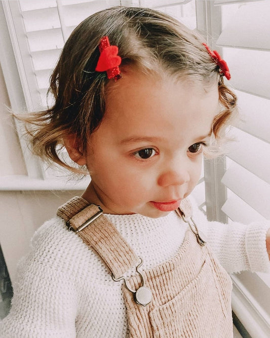 Valentines Hair Clips, Heart Hair Clips, Red Heart Pigtail Clips, Fringe Clips, Toddler Hair Clips, Baby Hair Clips, Glitter Hair Clips