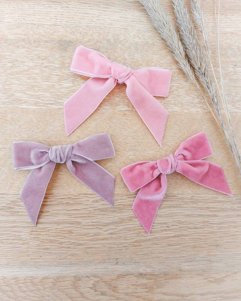 Pink Velvet Hair Bows, Pink Hair Bows, Velvet Bows, Pink Bow, Baby Bows, Toddler Hair Bows, Girls Hair Bows, Valentines Hair Bows