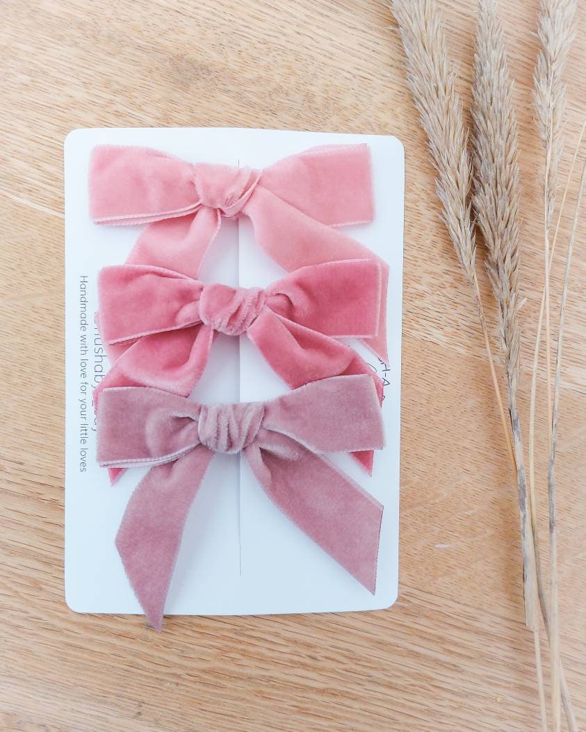 Pink Velvet Hair Bows, Pink Hair Bows, Velvet Bows, Pink Bow, Baby Bows, Toddler Hair Bows, Girls Hair Bows, Valentines Hair Bows