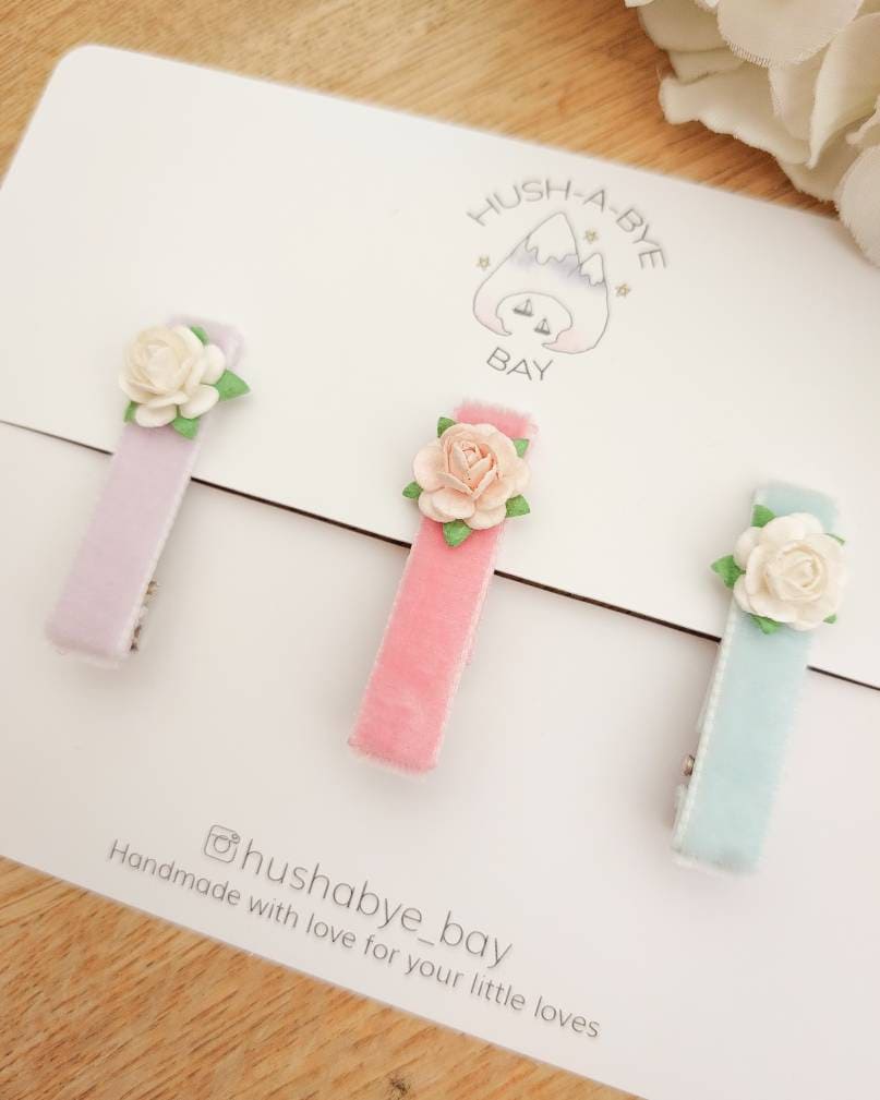 Flower Hair Clips, Baby Hair Clips, Velvet Hair Clips, Fringe Clips, Toddler Hair Clips, Pastel Hair Clips, Pink Hair Clips, Baby Barrettes